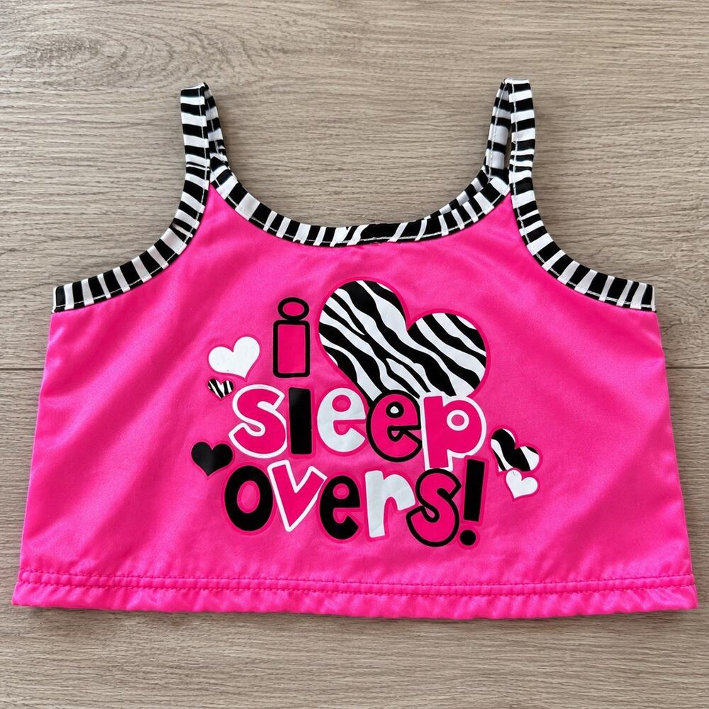 Build-A-Bear Workshop "I Love Heart Sleepovers" Pink Satin Heart & Zebra Top BAB